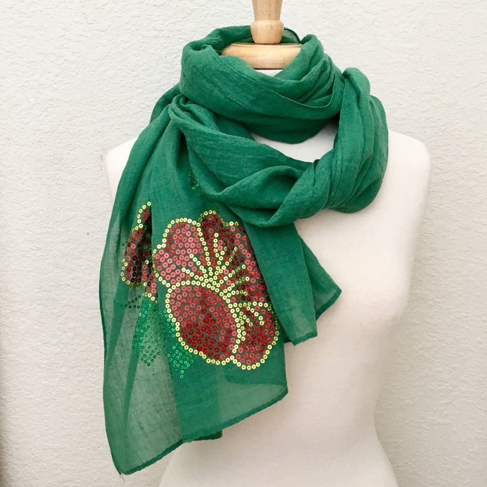 100% Cotton Wrap Scarf Flower Sequin Decoration